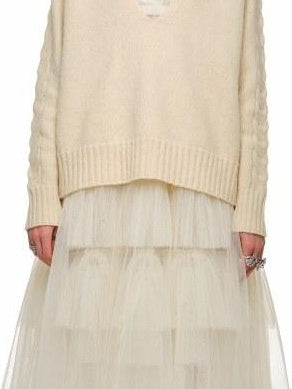 1JINN STUDIO Wool Blend V-neck Relaxed Fit Office Casual Women Long Sleeve Knit Sweaters