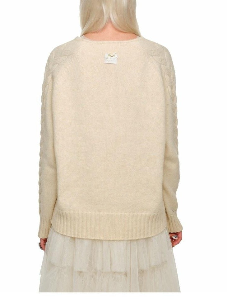 1JINN STUDIO Wool Blend V-neck Relaxed Fit Office Casual Women Long Sleeve Knit Sweaters