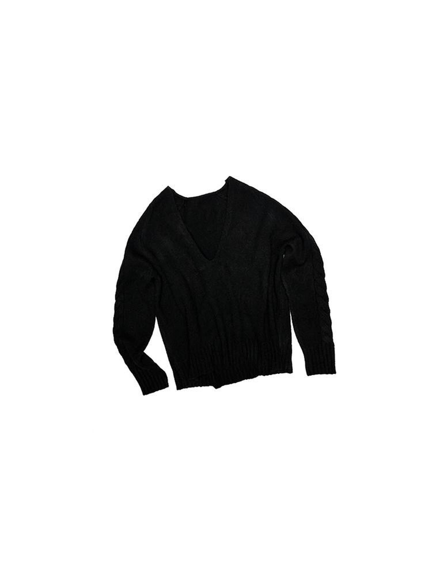 1JINN STUDIO Wool Blend V-neck Relaxed Fit Office Casual Women Long Sleeve Knit Sweaters