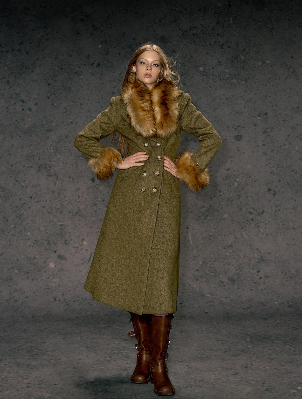 DeleteEx Wool Blend Vintage Commuter Double Breasted Midlength Yellow Green Wool Coats