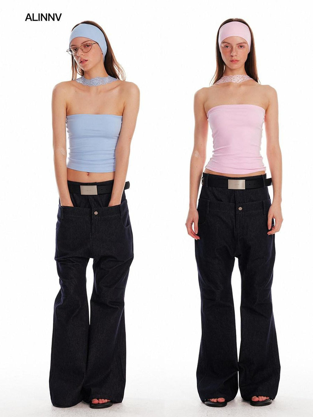 ALINNVSTUDIO Backless Slim Fit Crop Versatile Solid Color Young Women Tube Tops