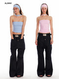 ALINNVSTUDIO Backless Slim Fit Crop Versatile Solid Color Young Women Tube Tops