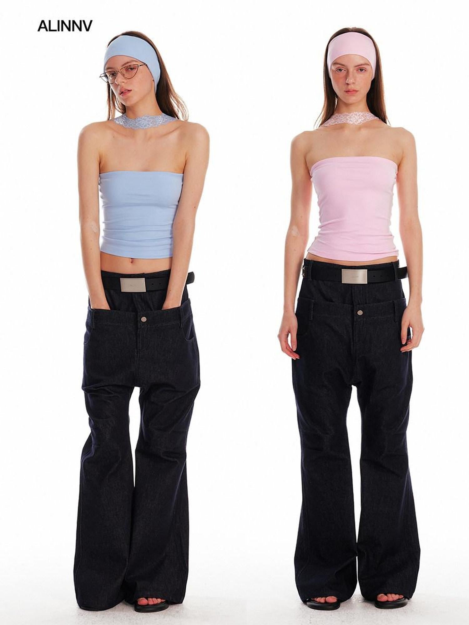ALINNVSTUDIO Backless Slim Fit Crop Versatile Solid Color Young Women Tube Tops