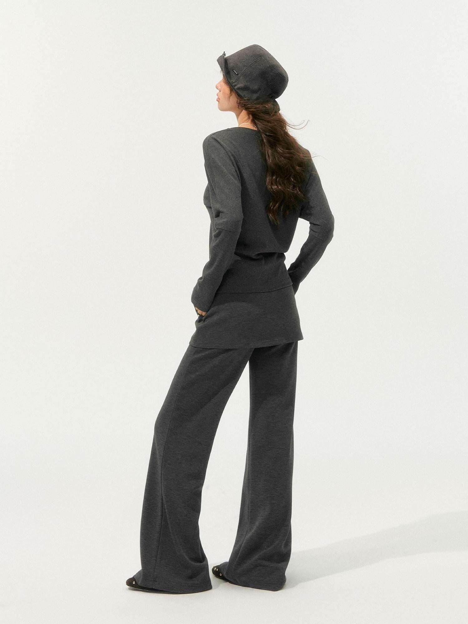 SOMESOWE Cozy Knit V-neck Cropped Batwing Top Loose Straight Pants Top & Pants Sets