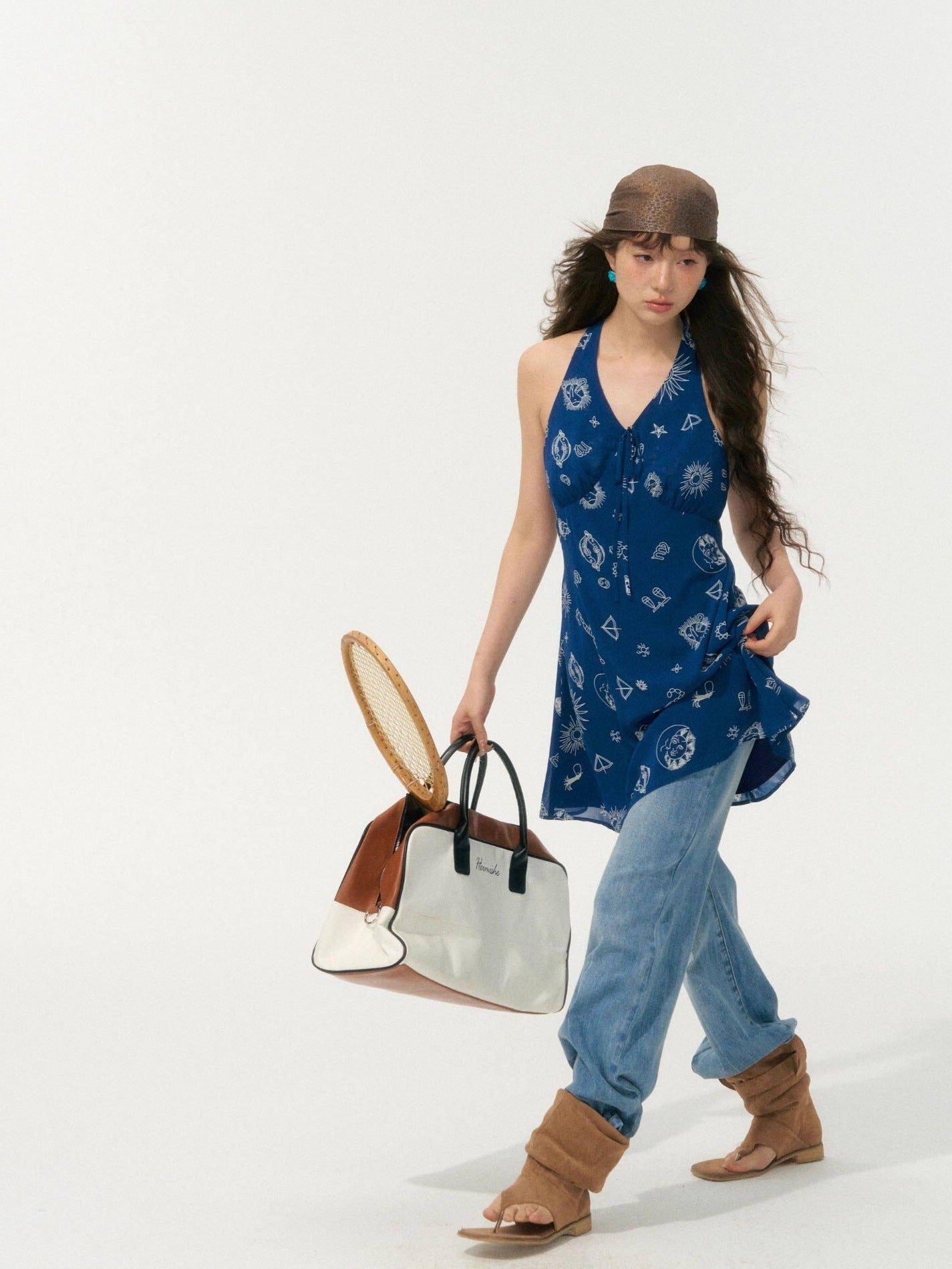 SOMESOWE Sexy Two Piece Sleeveless V-neck Women Polyester Denim Blue White Mini Dresses