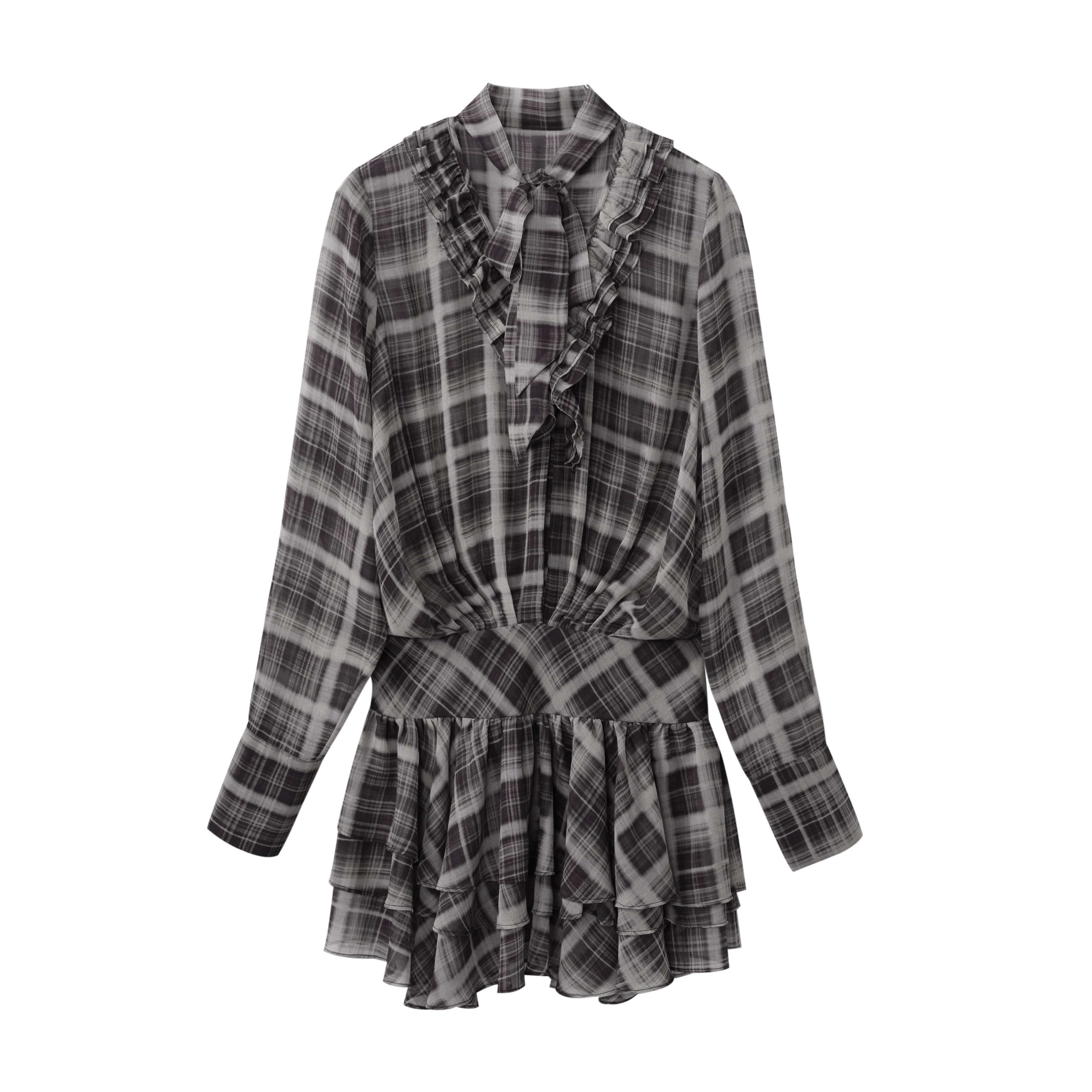 DeleteEx_Chic_Vintage_Asymmetrical_V-neck_Slim_Long_Sleeve_Plaid_Citywalk_Mini_Dresses_MISSTT
