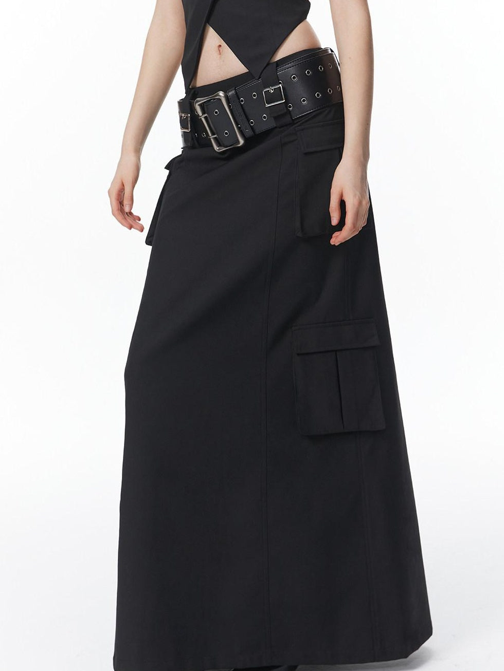 ALINNVSTUDIO Studded Embossed Smooth Split Leather Casual Unisex Prong Buckle Belts