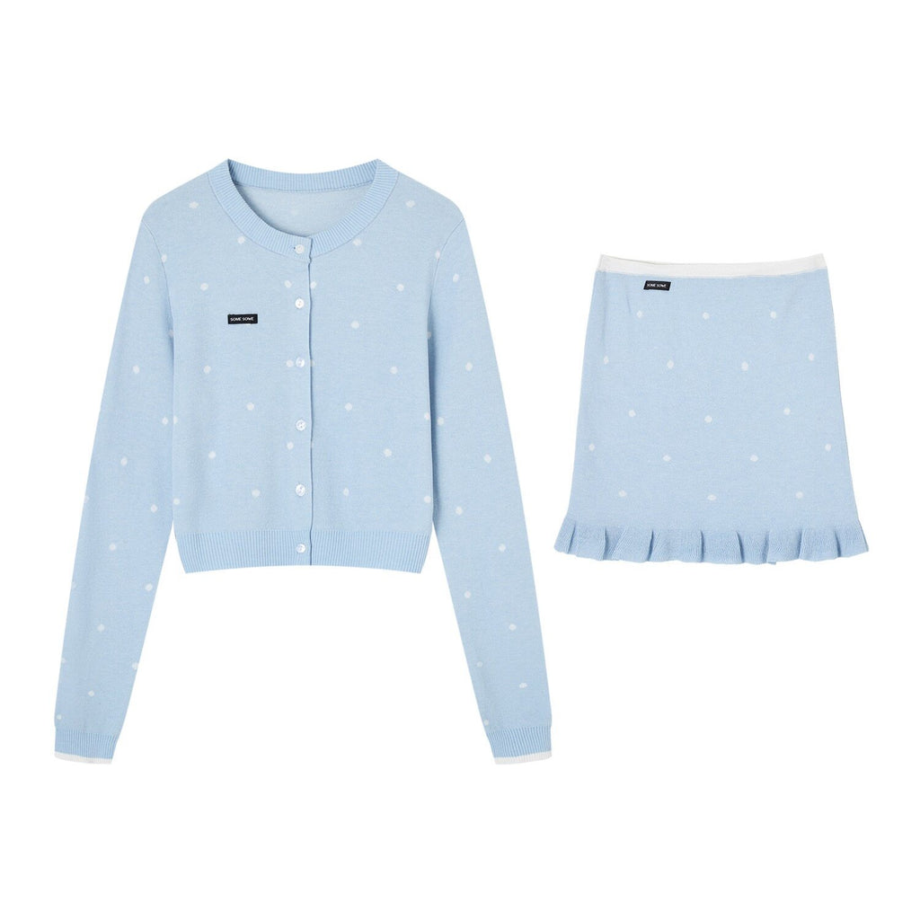 SOMESOWE_Ruffle_Collared_Cardigan_Long_Sleeve_Loose_Fit_Women_Blue_Top_&_Skirt_Sets_MISSTT