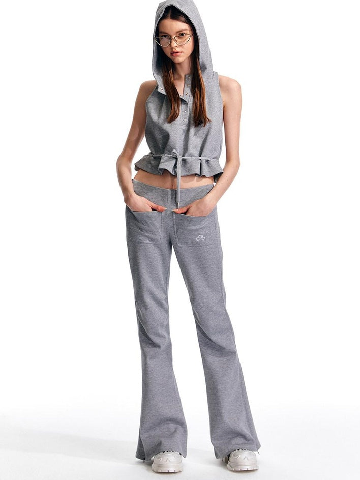 ALINNVSTUDIO Sleek Low Rise Straight To Flare Original Black Gray Flare Hem Flared Pants