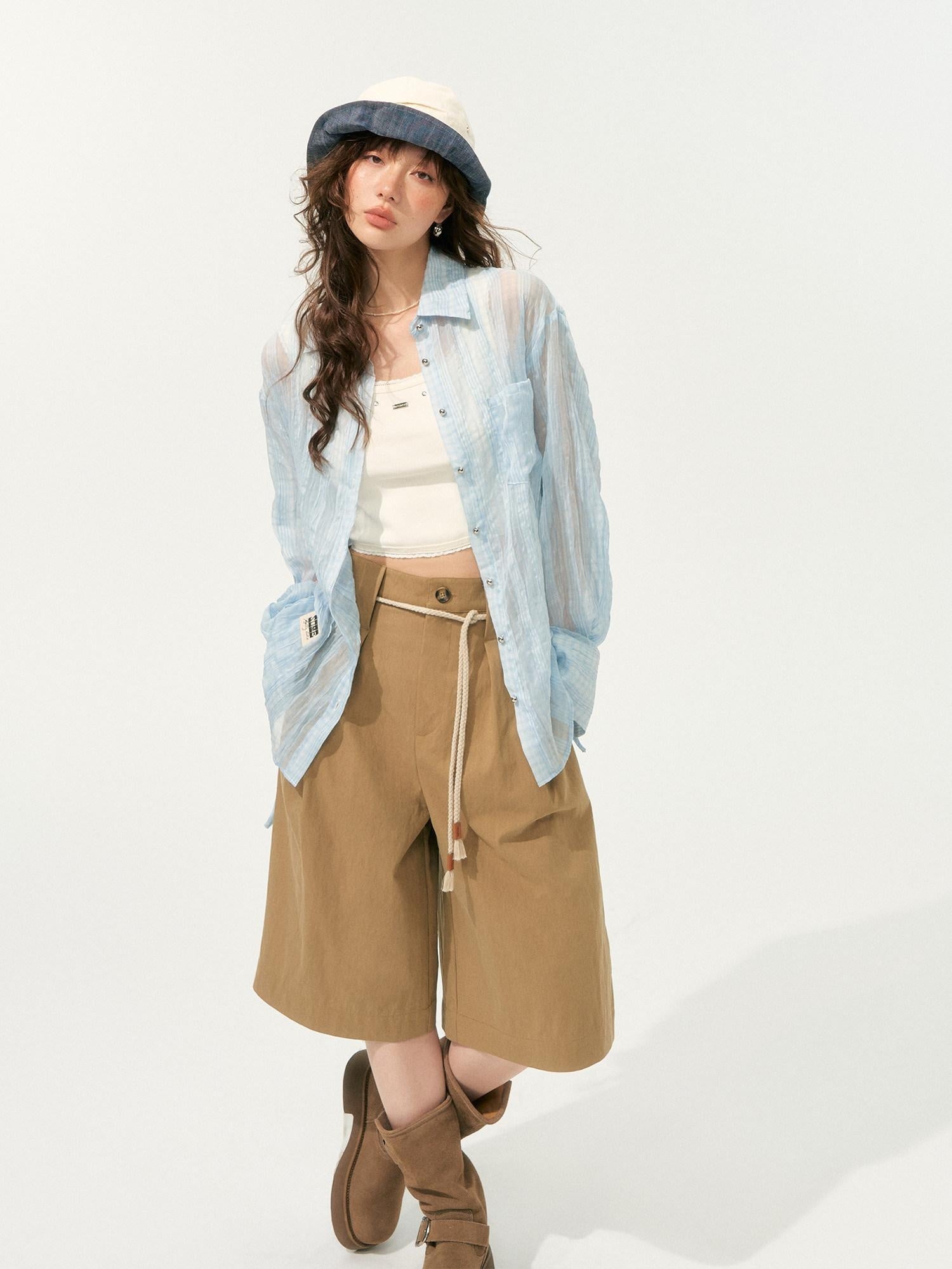 SOMESOWE Original Design Breathable Tie Bow Applique Pleated Straight Fit Women Shirts