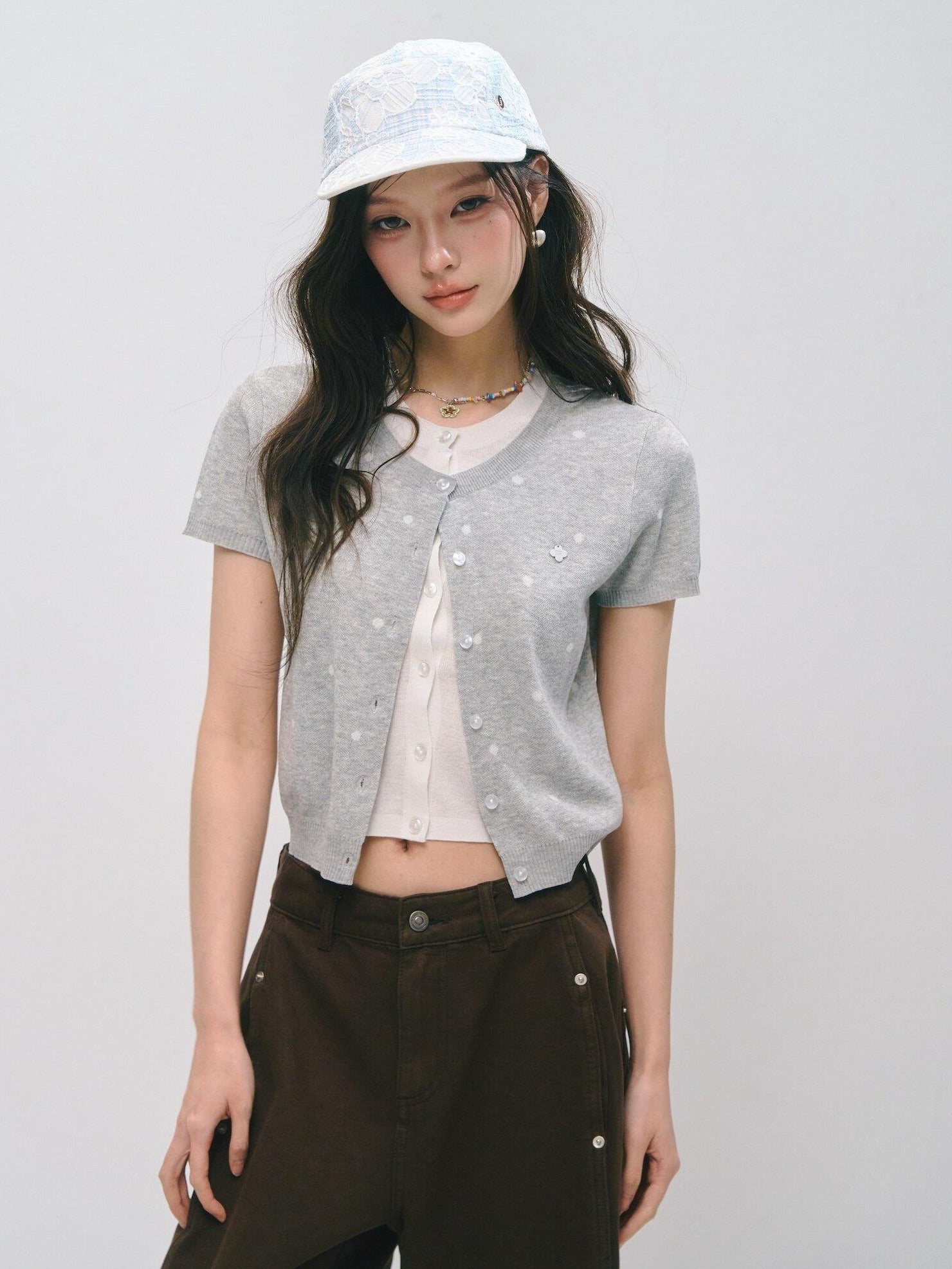 SOMESOWE Polka Dot Knitted Casual Short Sleeve Two Piece Women T Shirt Basic Crop Tops