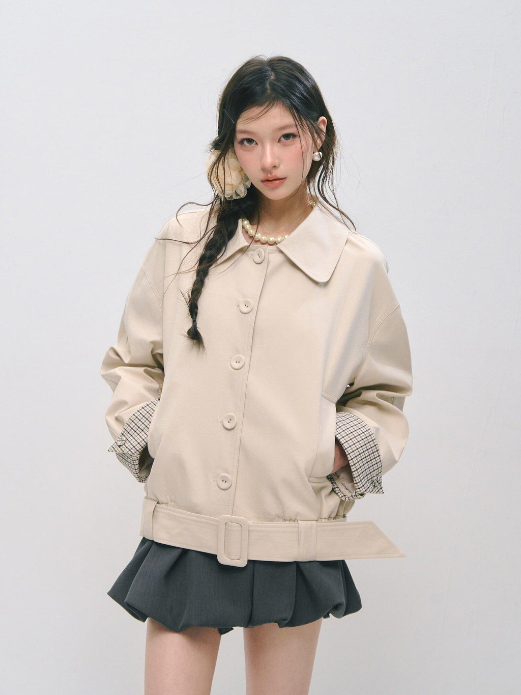 SOMESOWE Cotton Lyocell Blend Casual Relaxed Fit Women Button Ivory Trench Coats