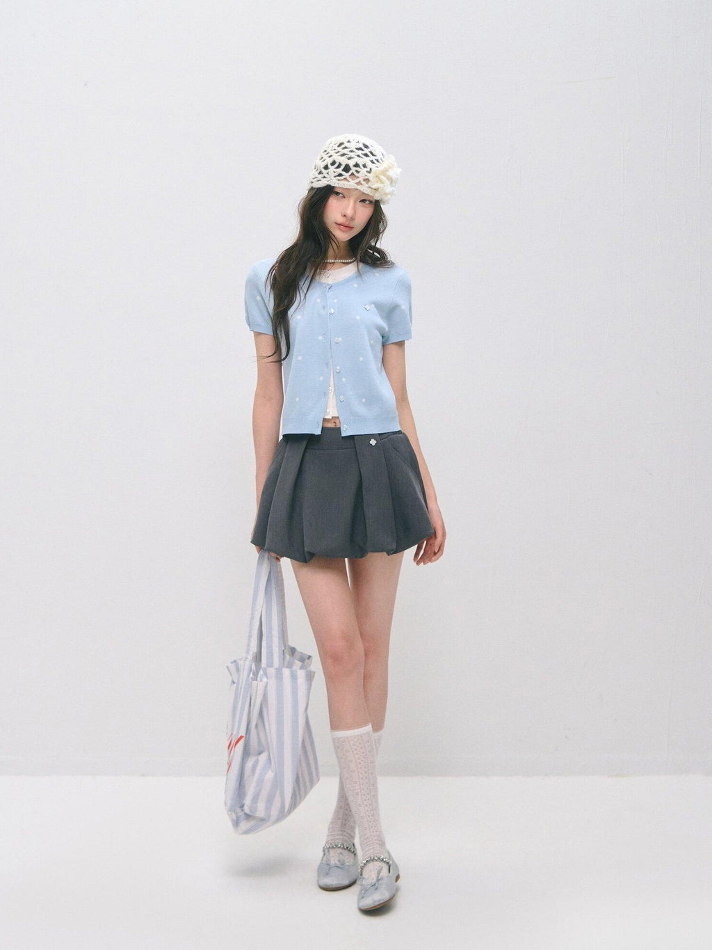 Polka Dot Knitted Casual Short Sleeve Two Piece Women T Shirt Basic Crop Tops