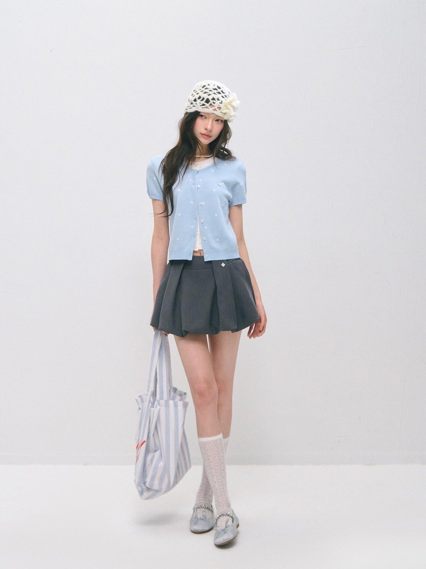SOMESOWE Polka Dot Knitted Casual Short Sleeve Two Piece Women T Shirt Basic Crop Tops