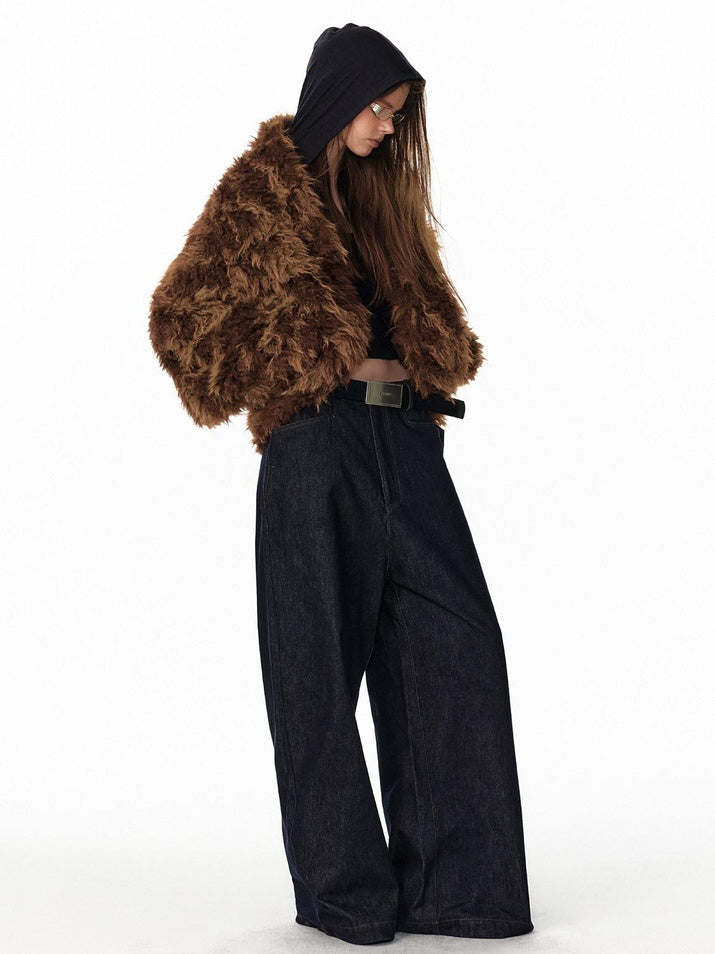 ALINNVSTUDIO Faux Fur Cropped Oversized Workwear Women Floral Pattern Leather Jackets