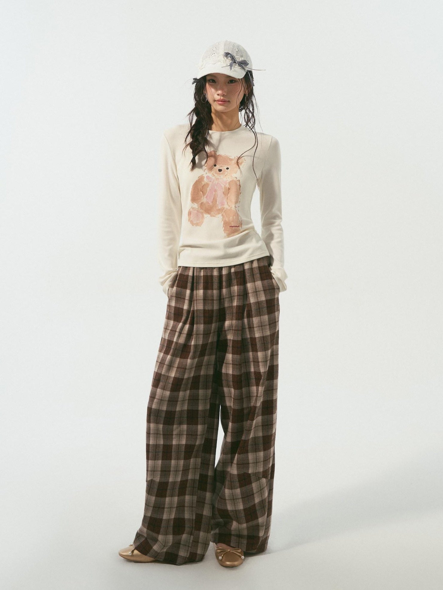 SOMESOWE Soft Cotton Casual Loose Printed Women Bear Graphic Long Sleeve T-Shirts