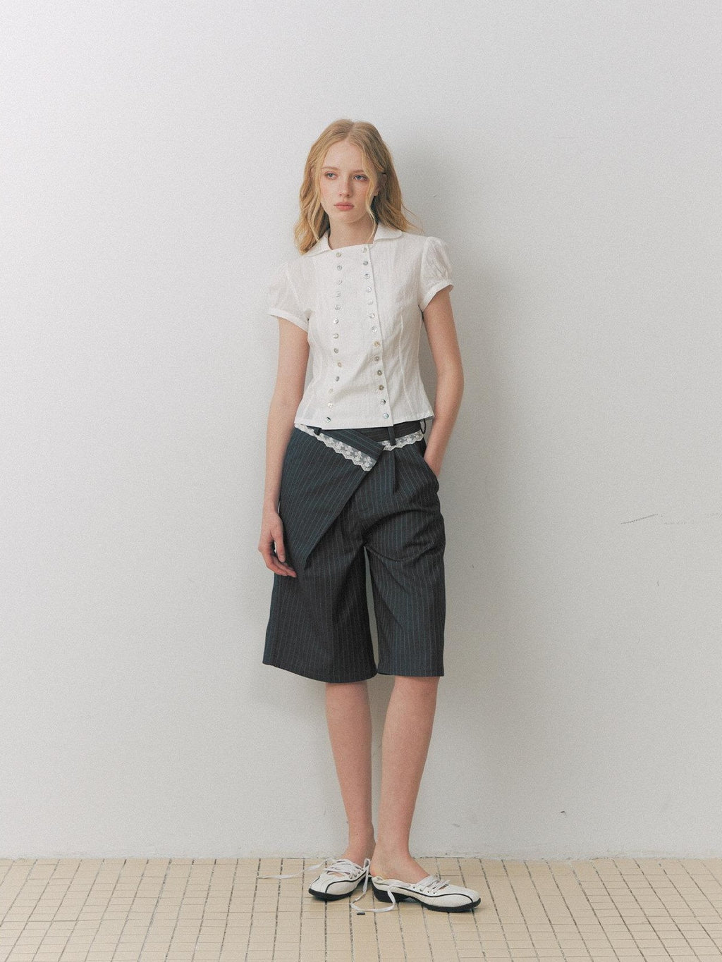 DeleteEx Breathable Girly Cropped Cinched Waist Crewneck Short Sleeve Blouses