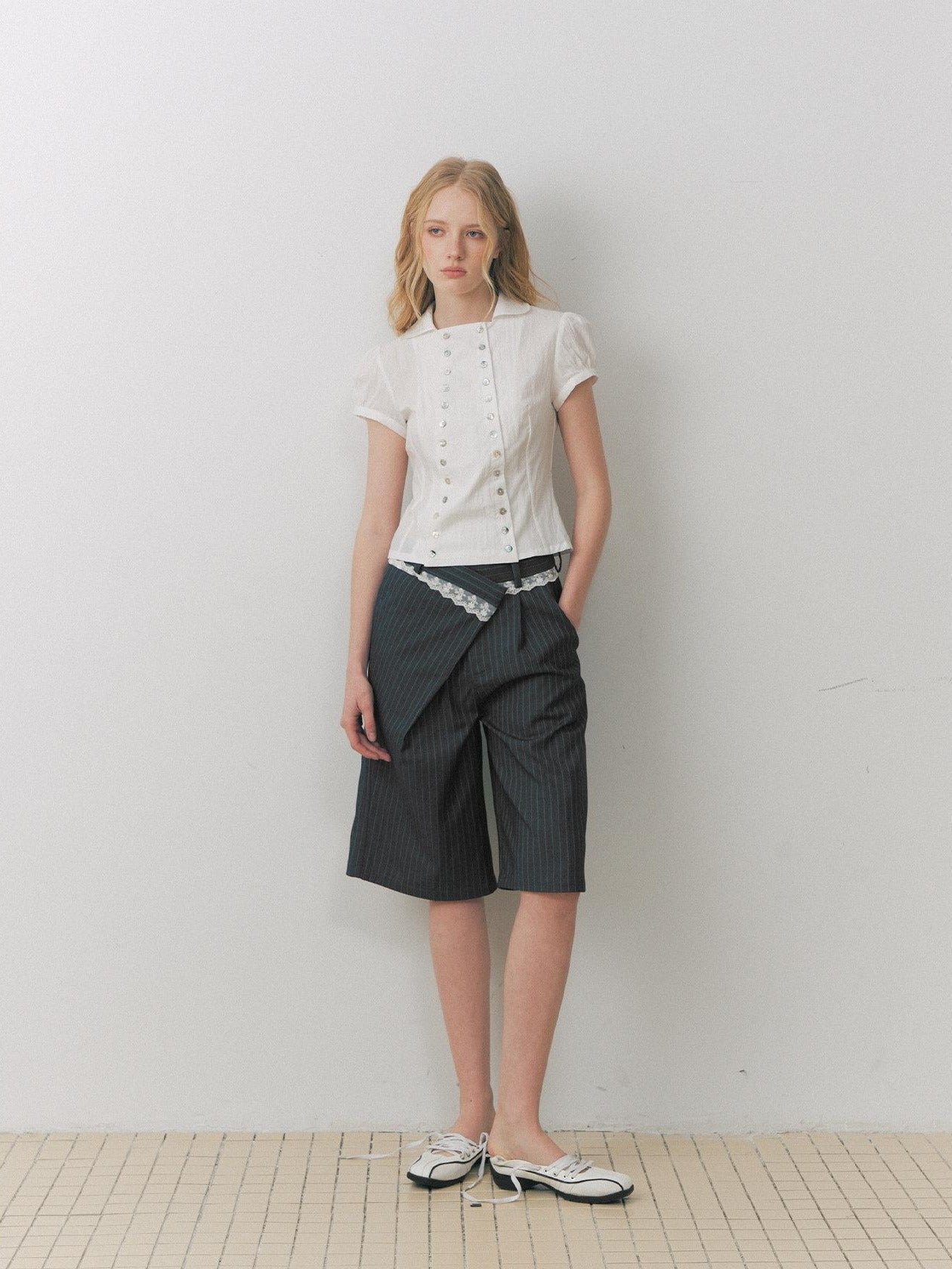 DeleteEx Breathable Girly Cropped Cinched Waist Crewneck Short Sleeve Blouses