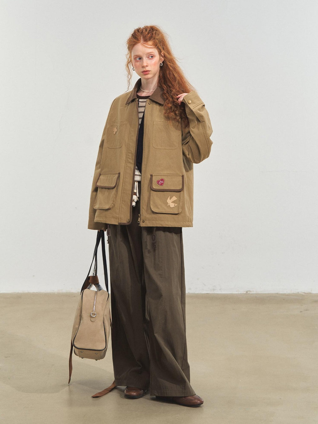 SOMESOWE Everyday Casual Loose Fit Flap Pocket Zip Front Women Khaki Navy Bomber Jackets