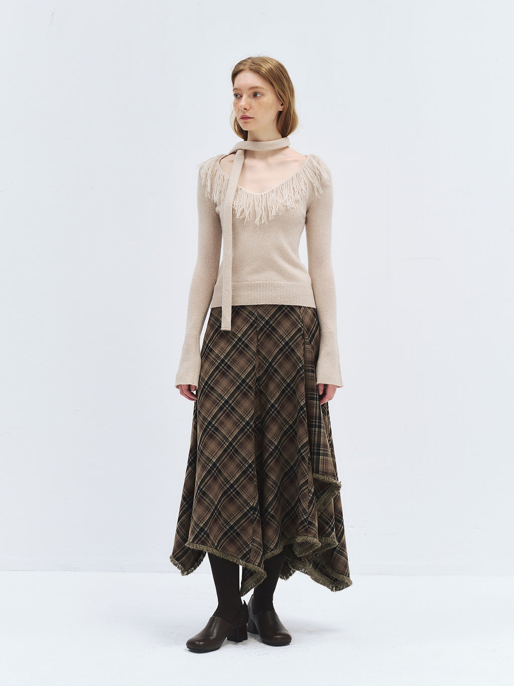 someonesometimes High Waist Vintage Irregular Hem Loose Fit Olive Check Casual Women Maxi Skirts