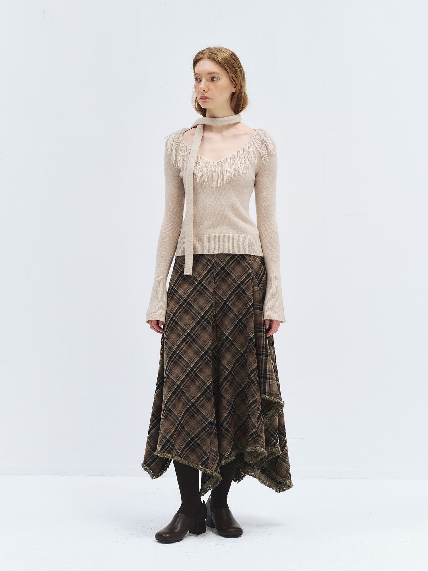 someonesometimes High Waist Vintage Irregular Hem Loose Fit Olive Check Casual Women Maxi Skirts