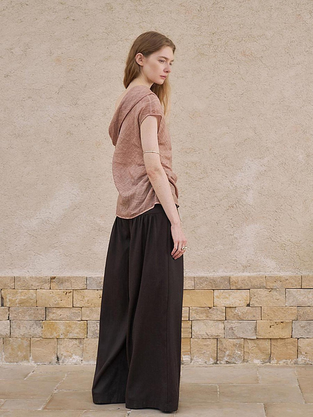 someonesometimes Antibacterial Uv Pure Ramie Pleated Slim One Shoulder Women Brick Pink Tank Tops