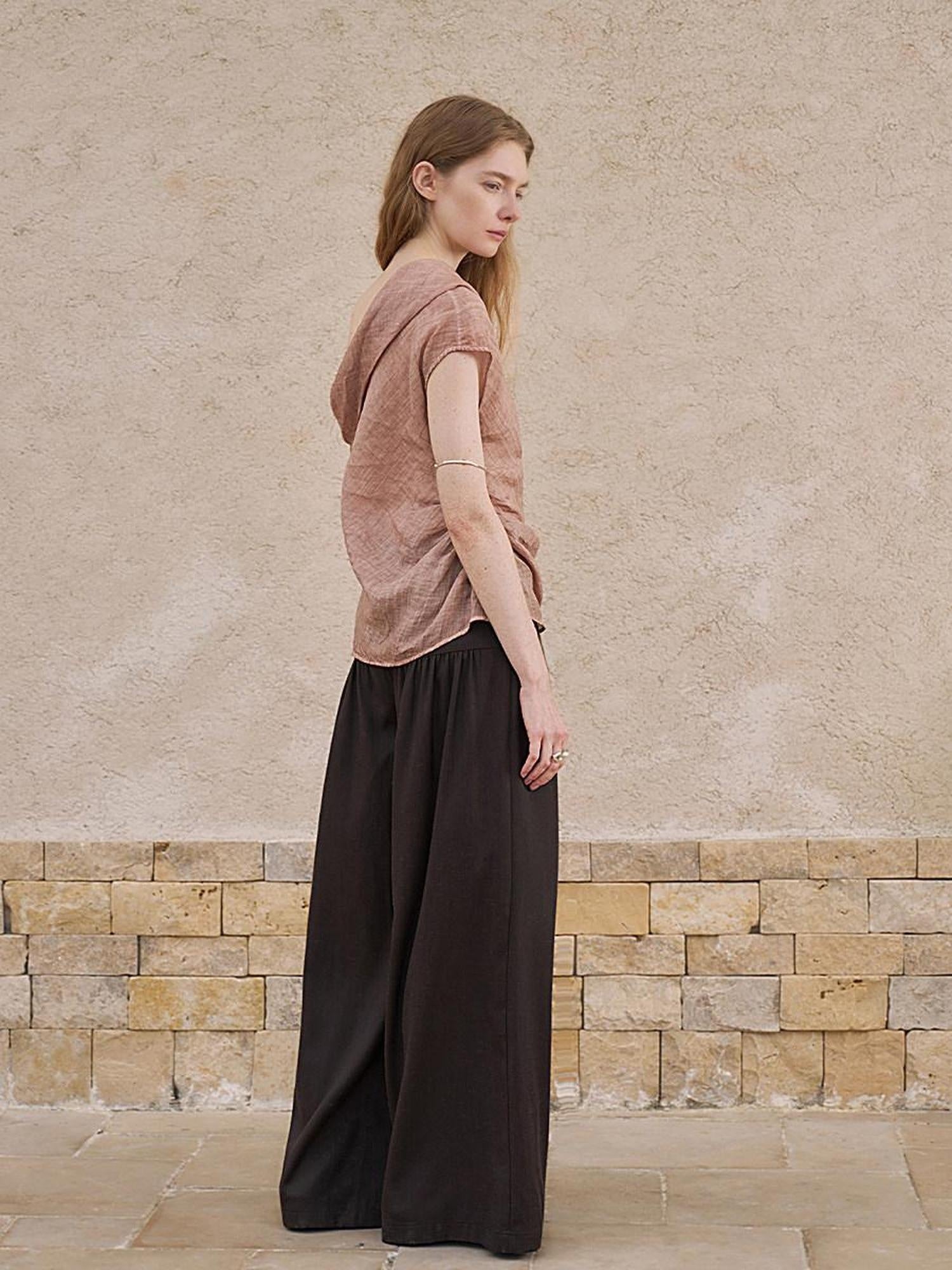 someonesometimes Antibacterial Uv Pure Ramie Pleated Slim One Shoulder Women Brick Pink Tank Tops