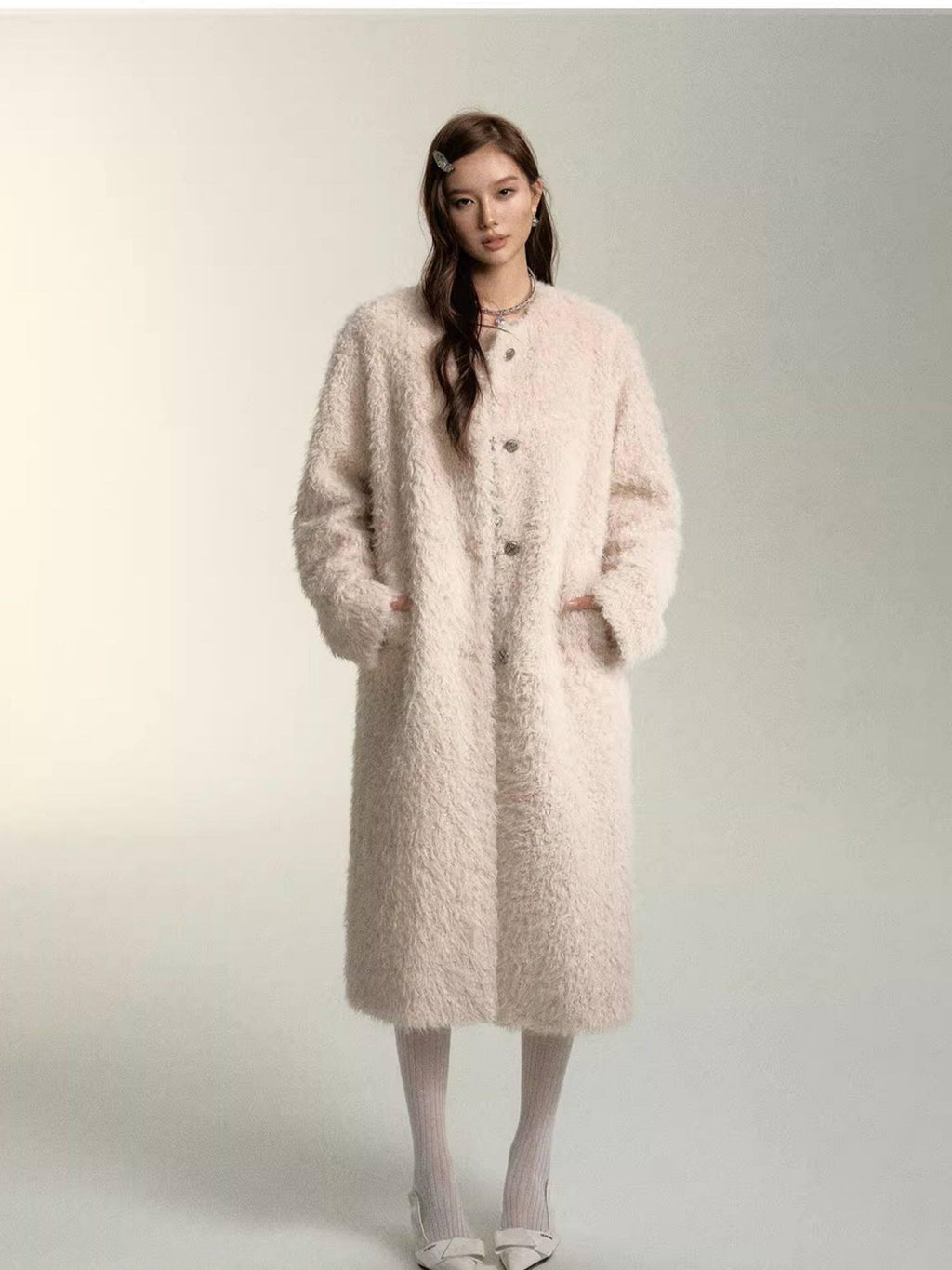 SOMESOWE Versatile Button Front Lapel Relaxed Fit Commuter Solid Khaki Long Coats