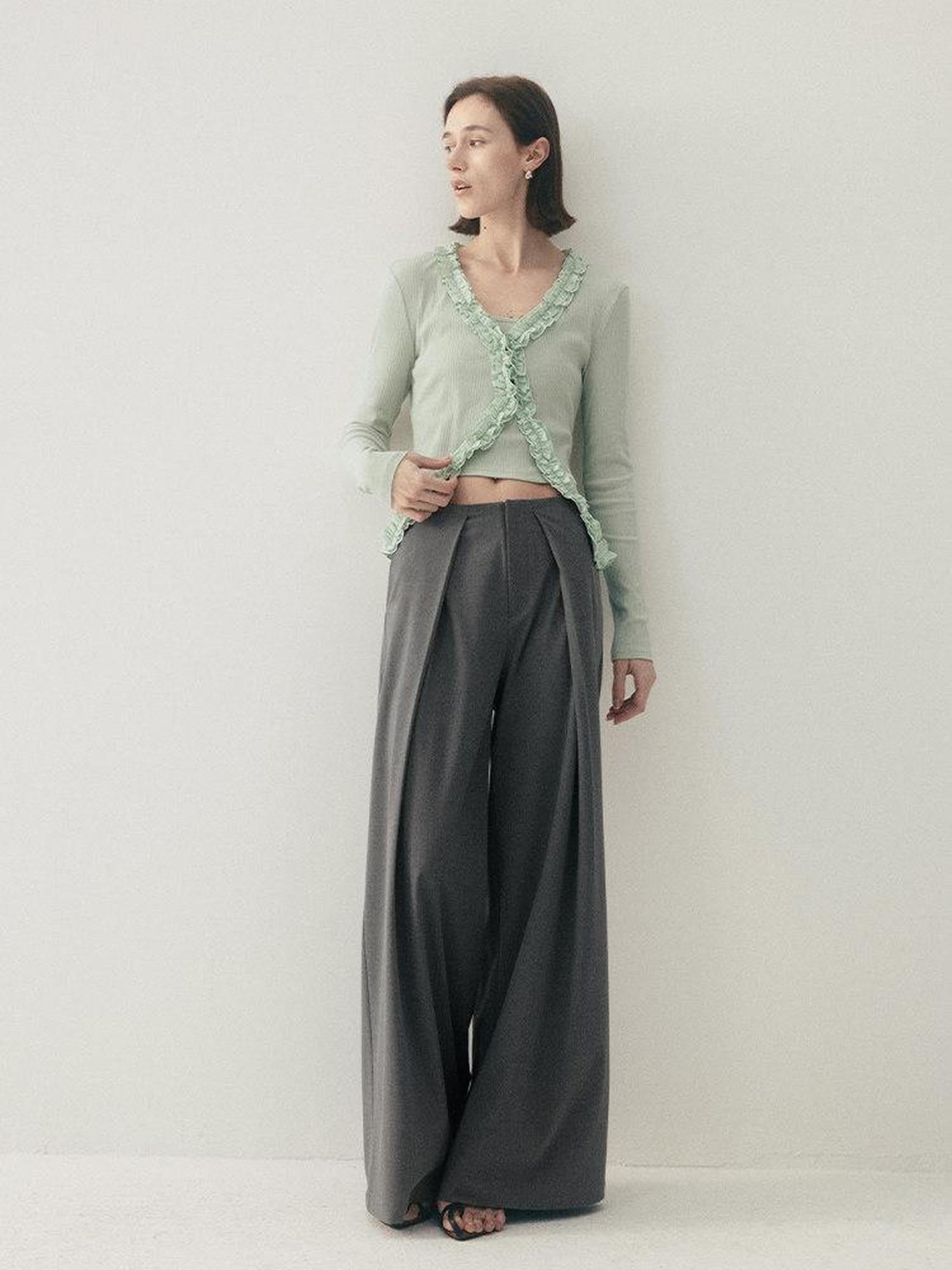 someonesometimes High Waist Stretch Belt Detail Minimalist Polyester Blend Women Wide Leg Pants