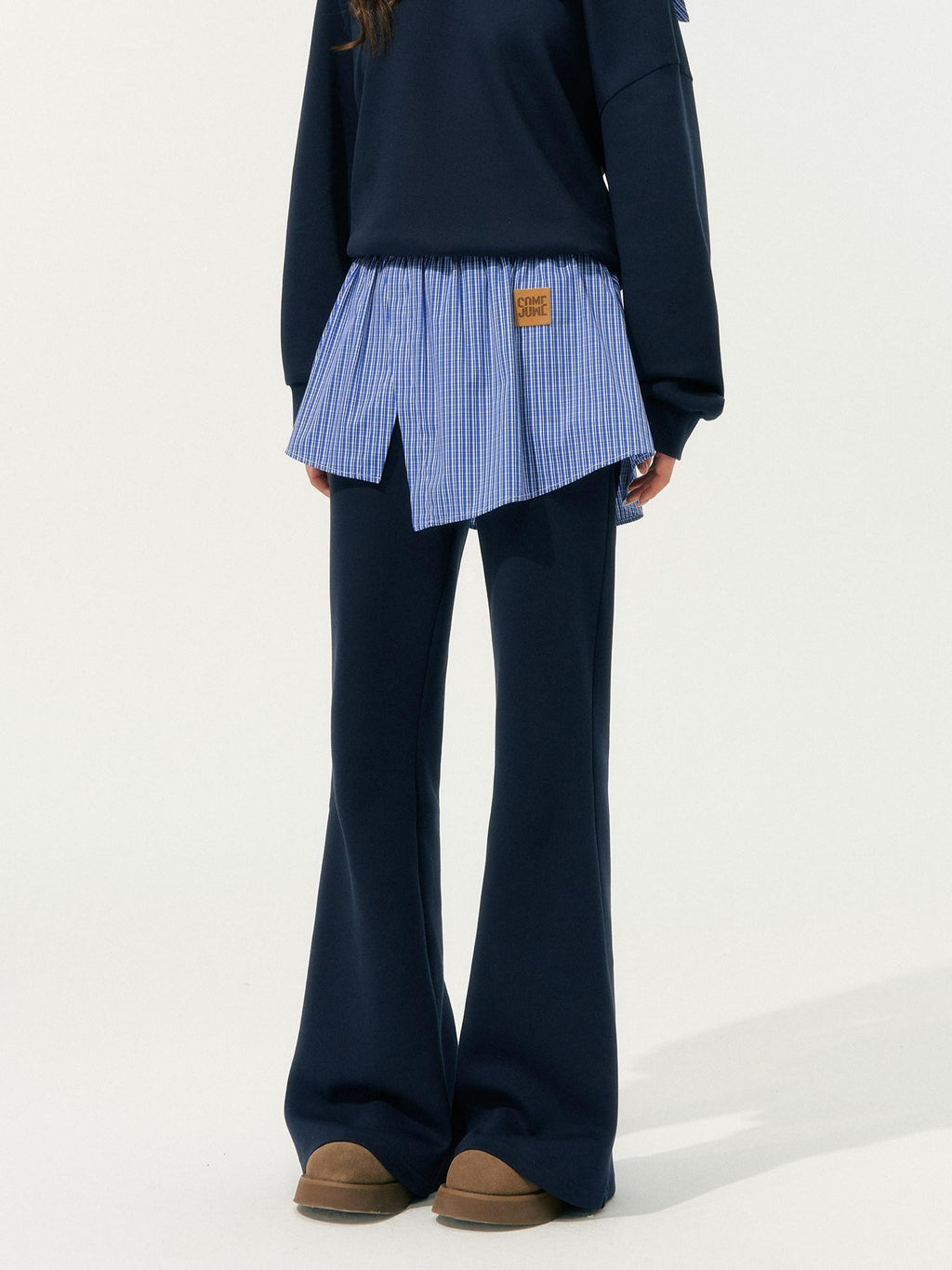 SOMESOWE Patchwork Cropped Oversized Collared Sweatshirt Heather Grey Top & Pants Sets