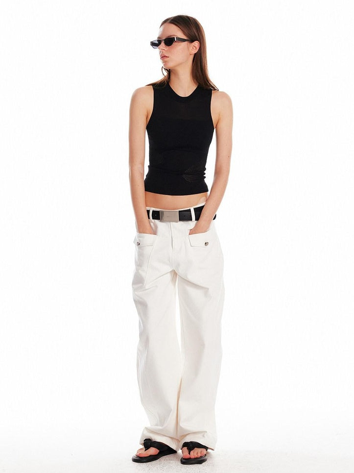 ALINNVSTUDIO Asymmetric Slim Commuter Office Solid Color Sleeveless Pink Black Tank Tops