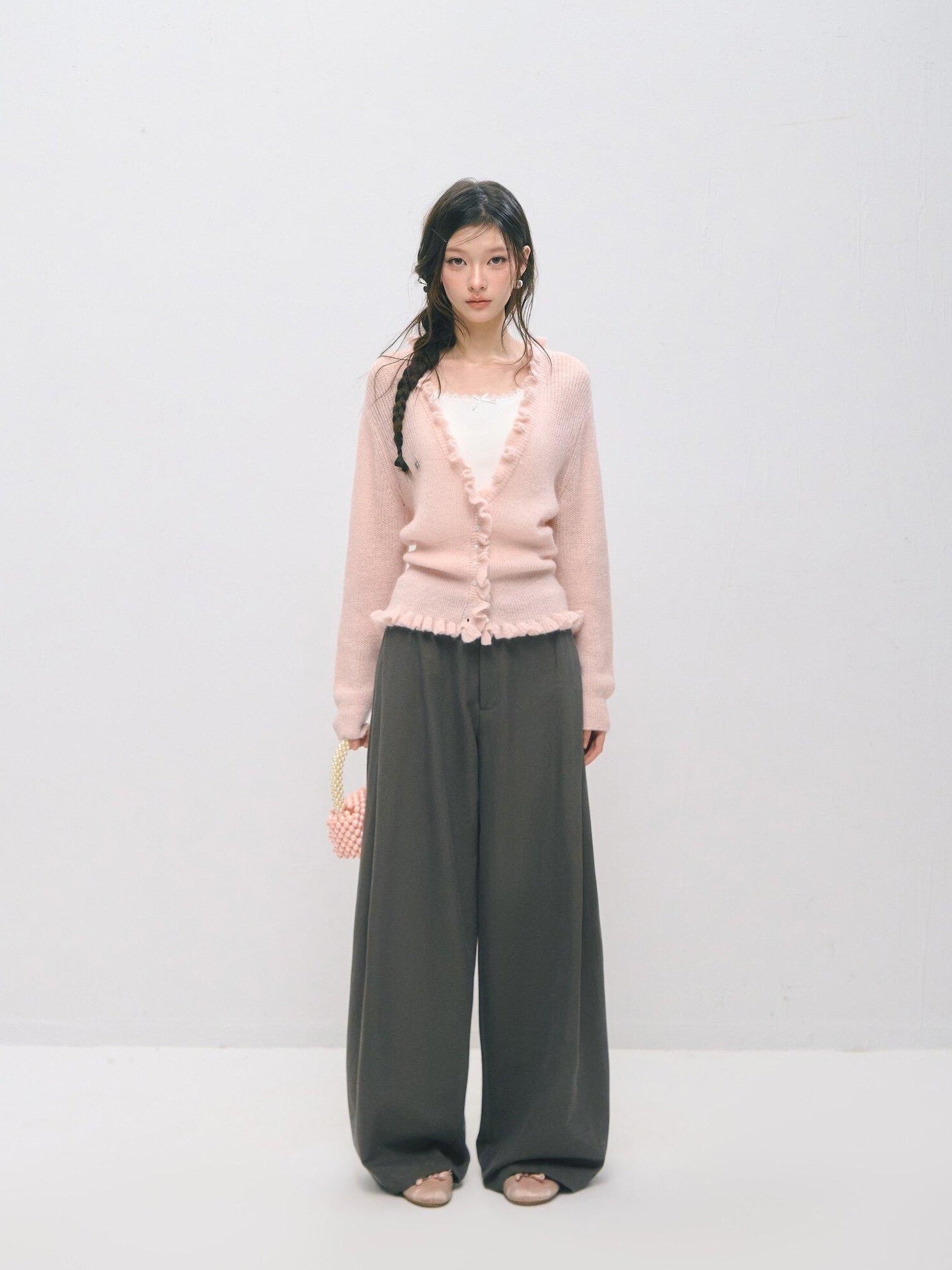 SOMESOWE Soft Acrylic Blend Casual Regular Fit Crewneck Buttoned Women Pink Cardigans