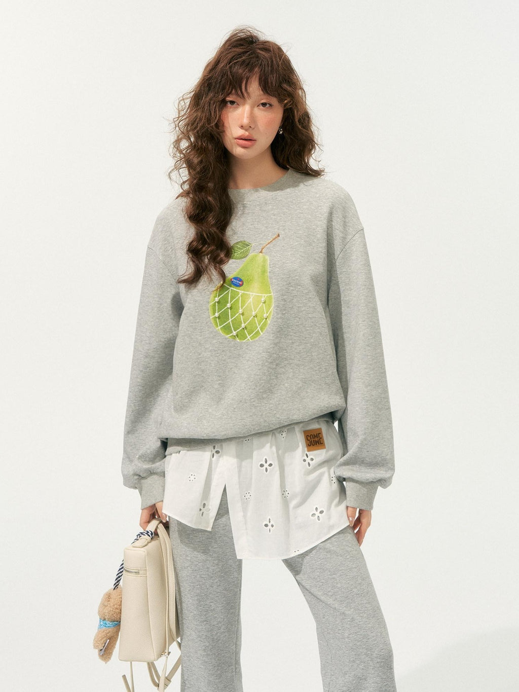 SOMESOWE Soft Cotton Blend Loose Floral Round Neck Women Long Sleeve Crop Tops