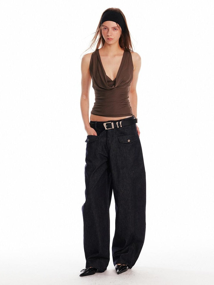 ALINNVSTUDIO Asymmetric Slim Fit Original Design Short Casual Solid Camis Tank Tops