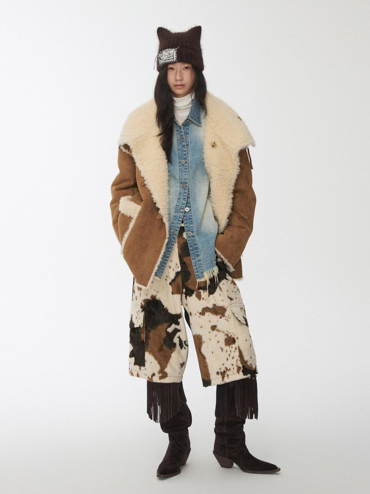 1JINN STUDIO Reversible Vintage Stand Collar Short Button Womens Chic Faux Fur Coats