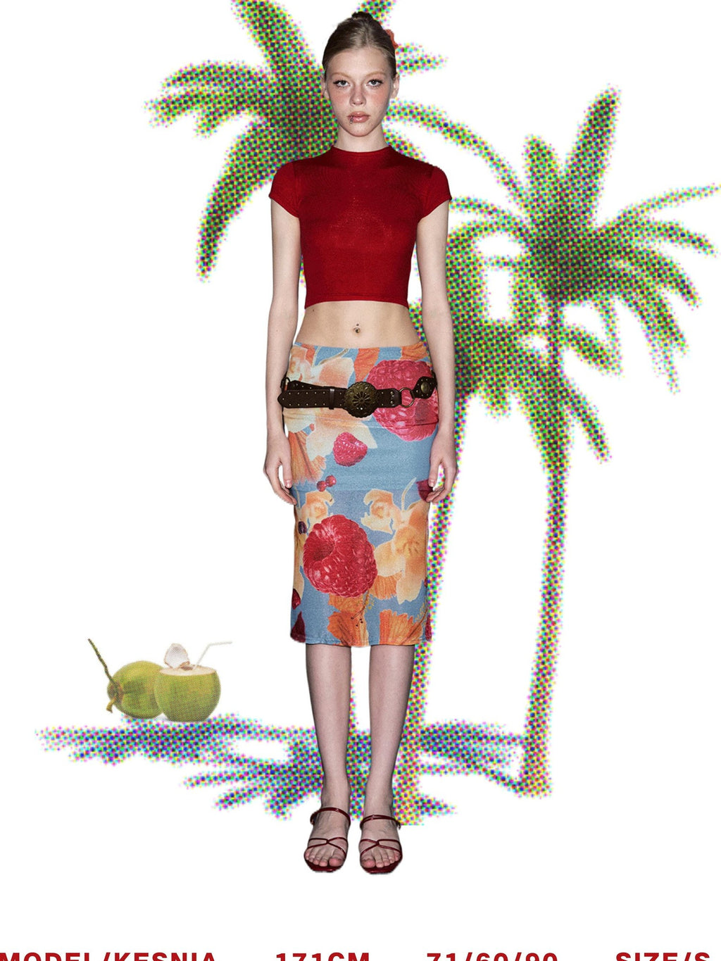 DeleteEx Bold Floral Print Stretch Mid Waist Standard Fit Women Polyester Midi Skirts