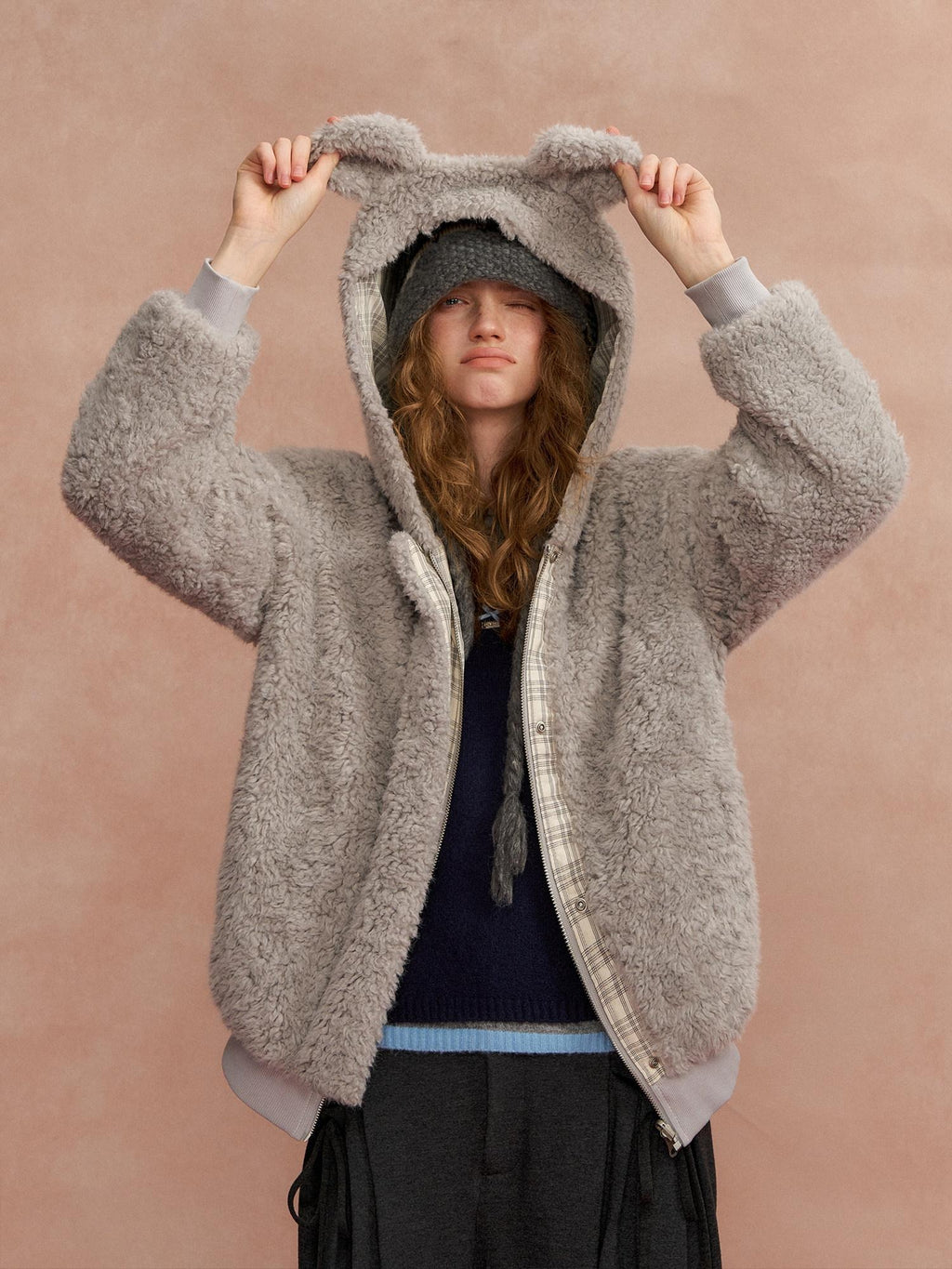 SOMESOWE Warm Hooded Plaid Zipper Regular Fit Women Duck Down Insulated Wool Coats
