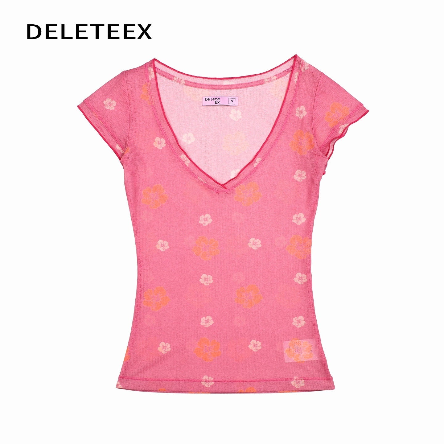 DeleteEx_Stretchy_V-neck_Sexy_Chic_Pink_Yellow_Print_Women_Casual_Short_Sleeve_T-Shirts_MISSTT