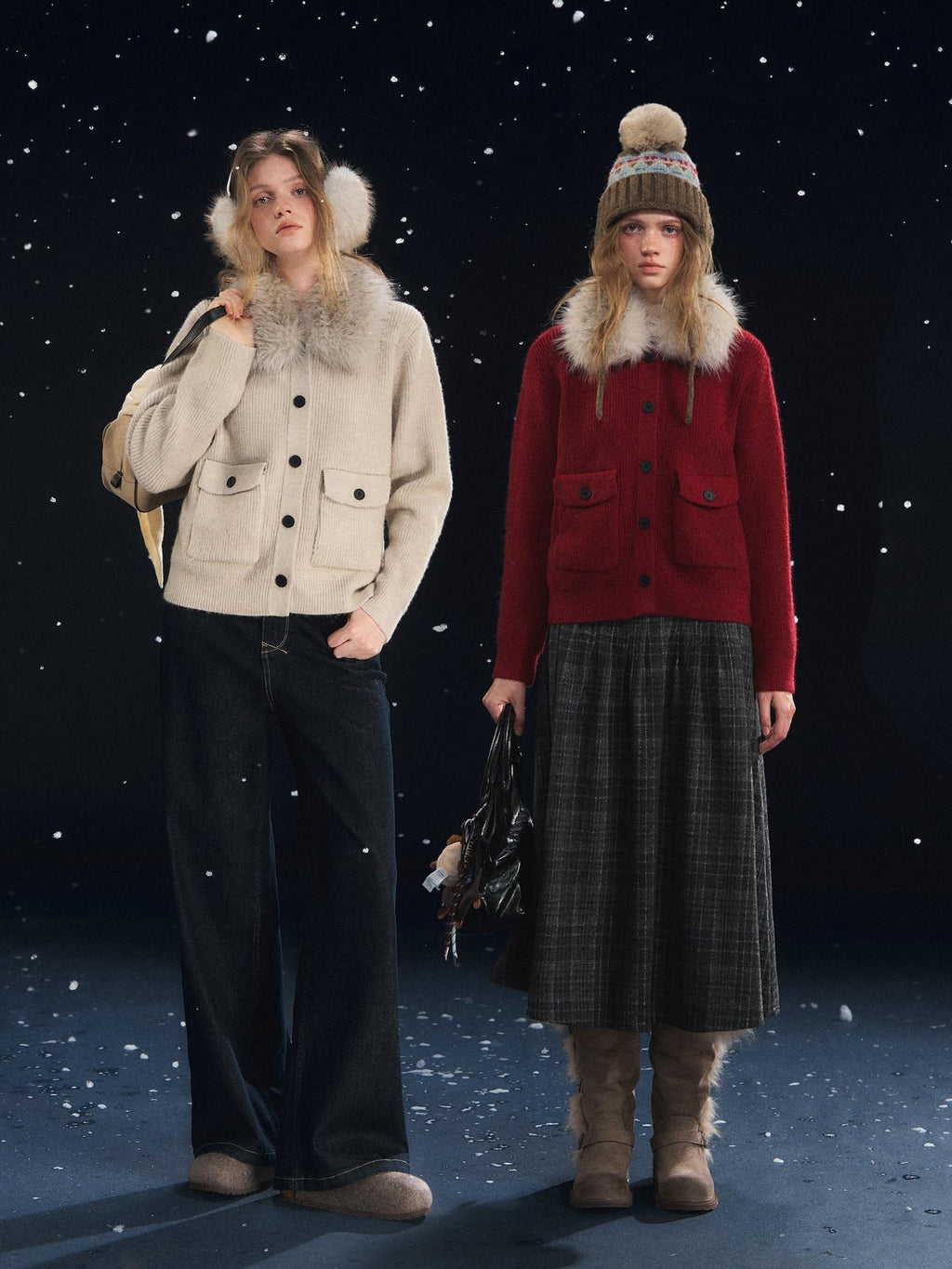 SOMESOWE Cozy Knit Fruit Lapel Button Casual Women Red Oatmeal Cardigans