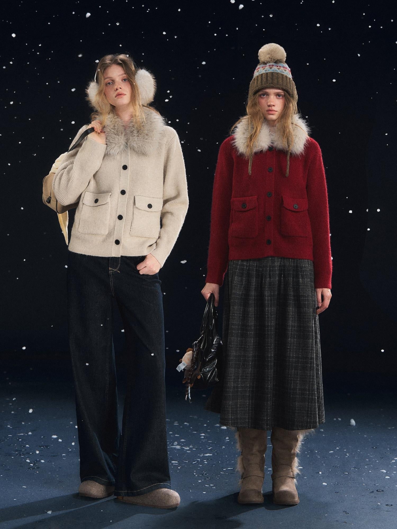 SOMESOWE Cozy Knit Fruit Lapel Button Casual Women Red Oatmeal Cardigans