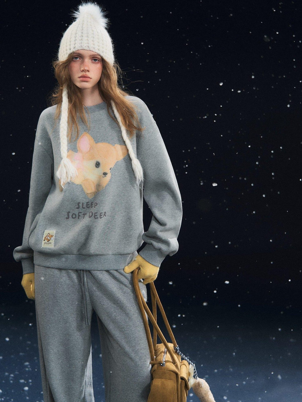 SOMESOWE Cartoon Print Oversized Crewneck Loose Fit Long Sleeve Commuter Sweatshirt