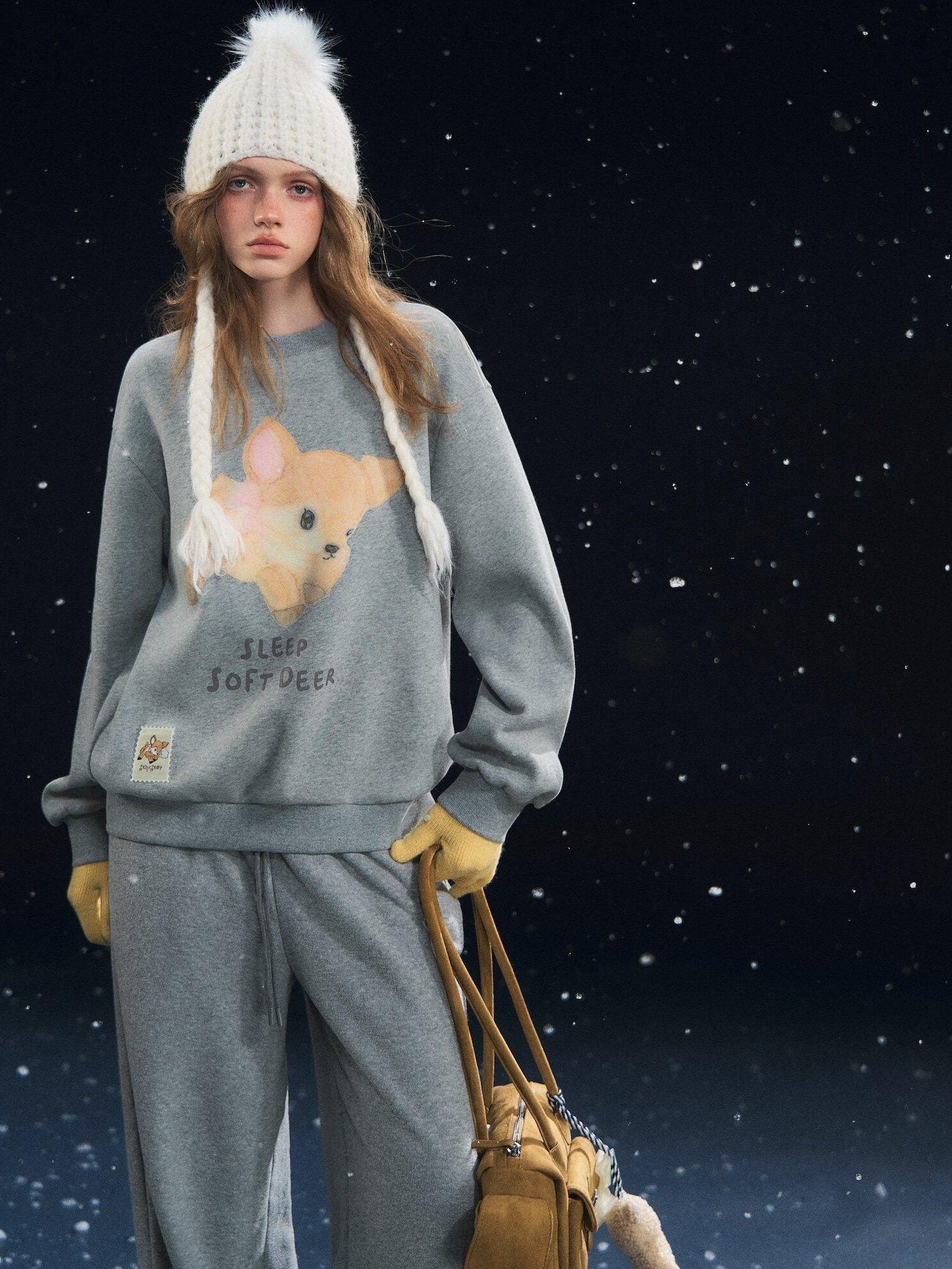SOMESOWE Cartoon Print Oversized Crewneck Loose Fit Long Sleeve Commuter Sweatshirt