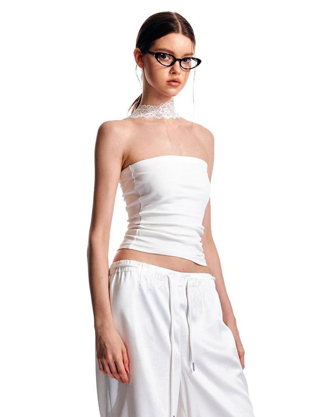 ALINNVSTUDIO Original Design Slim Fit Cotton Halter Short Solid Color Women Chic Tube Tops