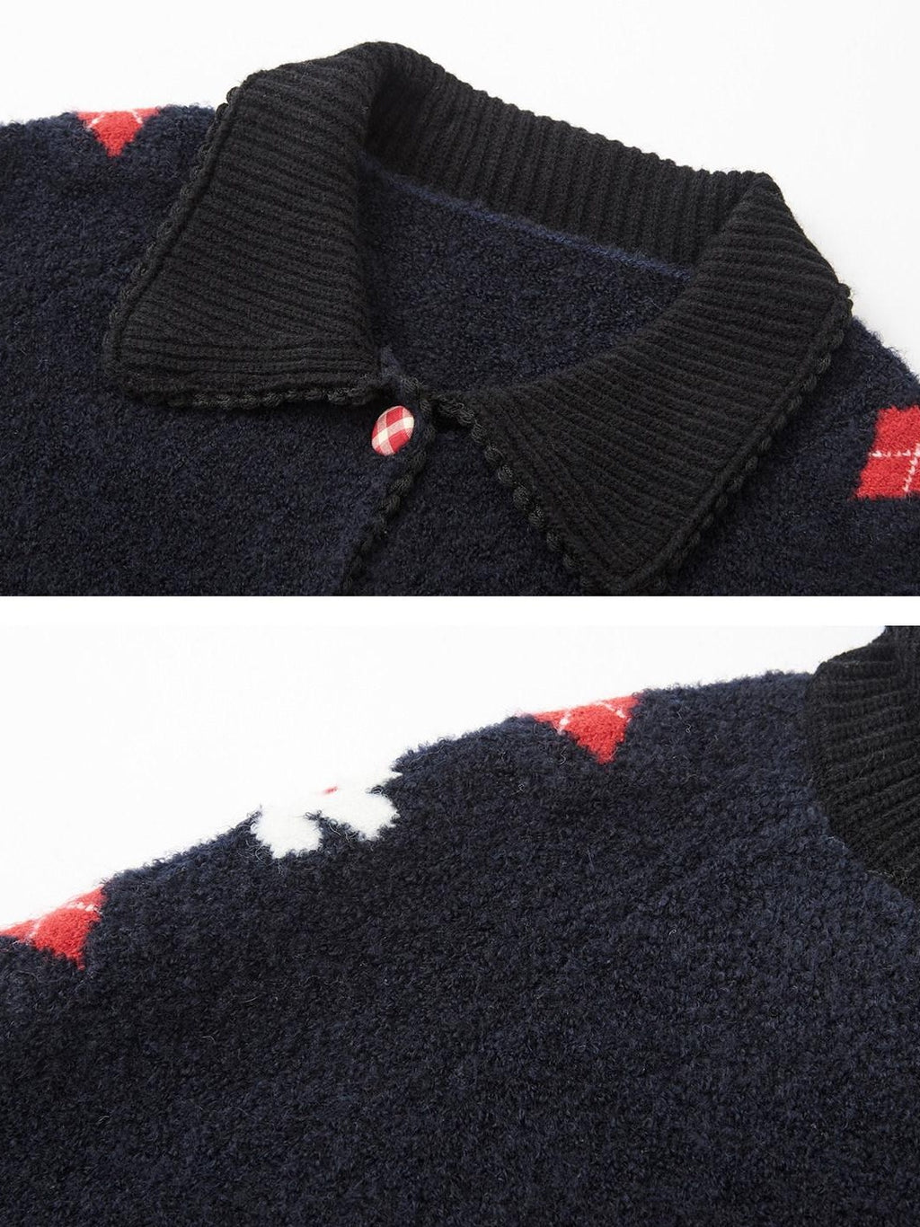 SOMESOWE Floral Embroidered Vintage Lapel Button Navy Long Sleeve Casual Women Cardigans