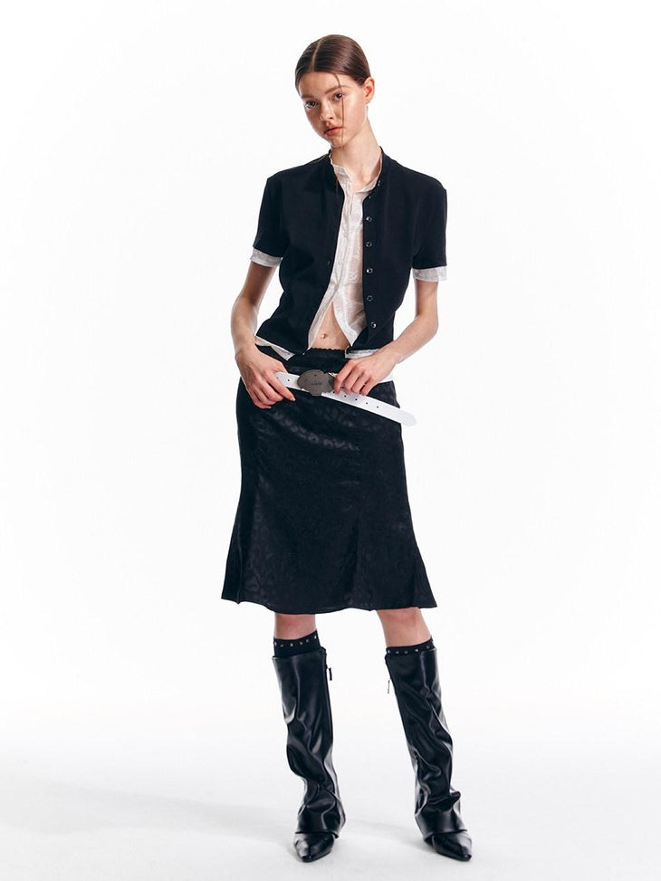 ALINNVSTUDIO Cropped Slim Fit Black White Contrast Patchwork Edgy Women Short Sleeve T-Shirts