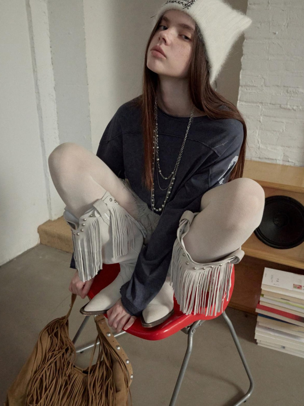 1JINN STUDIO Cotton Blend Printed American Relaxed Long Sleeve Mud Dyed Oversized T-Shirts