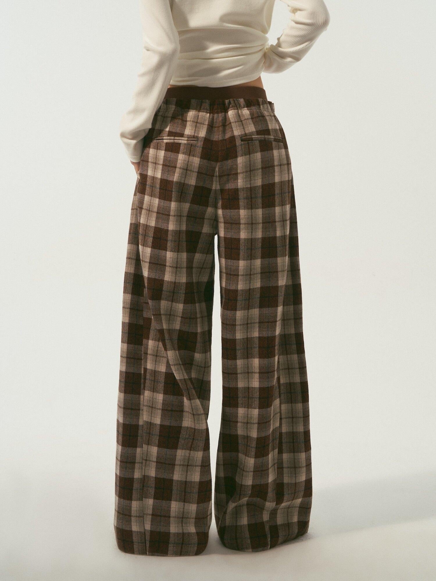SOMESOWE Original Plaid Pocket Relaxed Curved Natural Waist Women Daily Grey Sweatpants