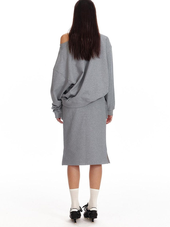 ALINNVSTUDIO Bow Accent Loose Fit Office Round Neck Women White And Gray Sweatshirt