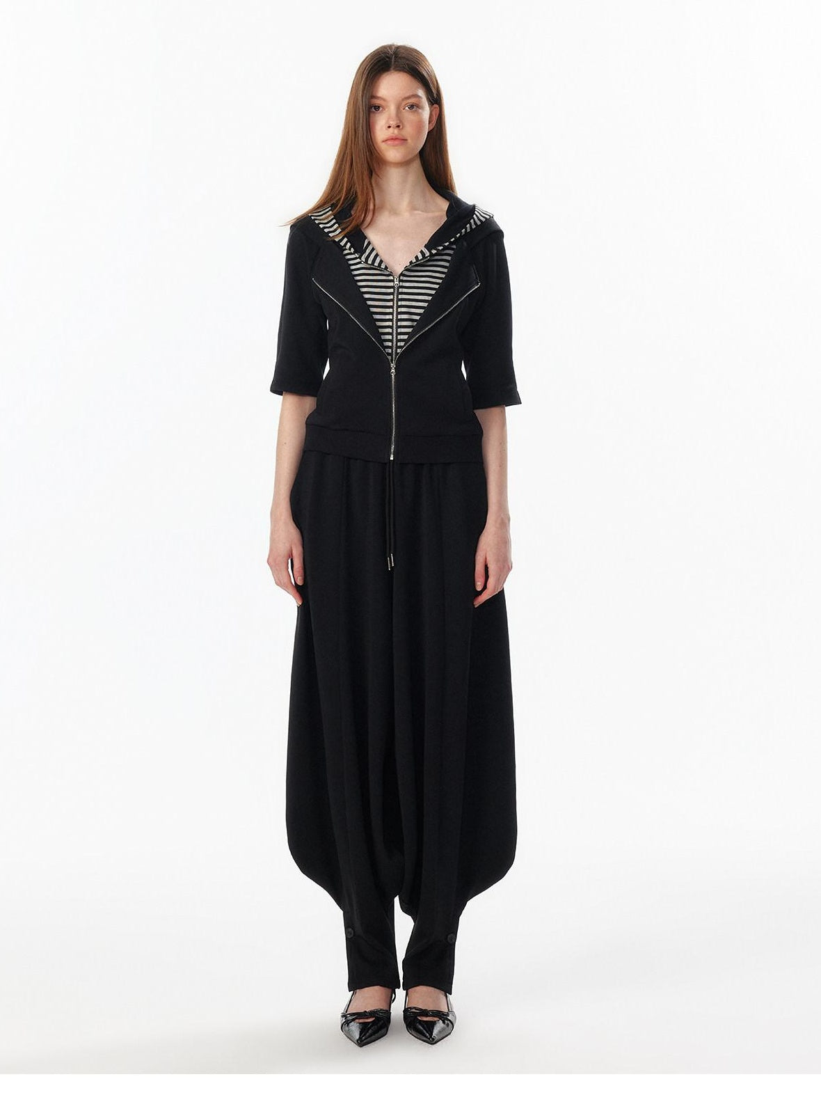 ALINNVSTUDIO Breathable Modal Loose Balloon Split Hem Natural Waist Women Black Sweatpants