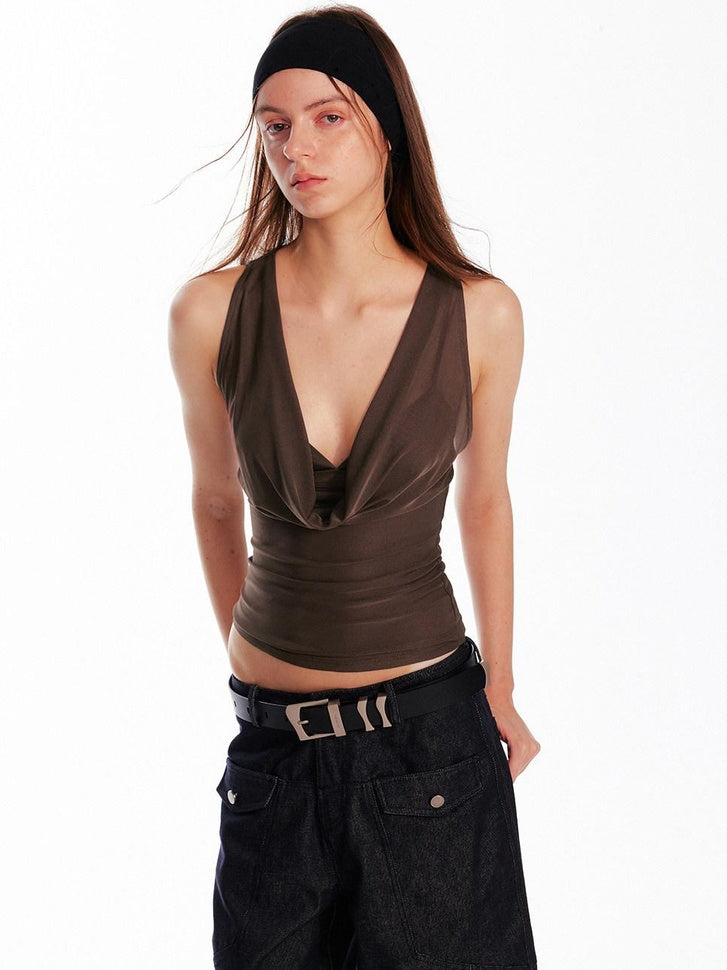 ALINNVSTUDIO Asymmetric Slim Fit Original Design Short Casual Solid Camis Tank Tops